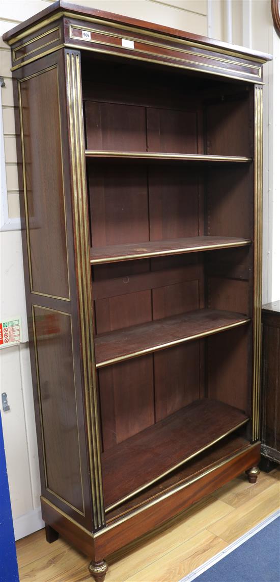 A 19th century French mahogany and brass mounted open bookcase, W.106cm.